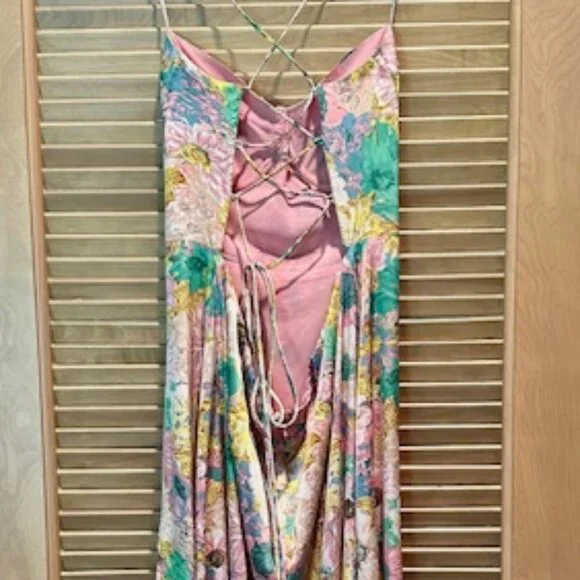 NWT Gala Bustier Cross Strap Midi Dress Color: Coral yellow floral Size XL - Picture 10 of 12